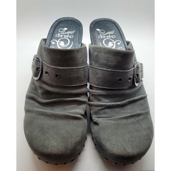 Dansko Gray Suede Mules with Strap - Picture 1 of 9
